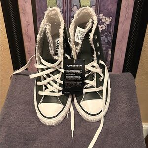 Converse Green and White High-Tops with Fur Trim